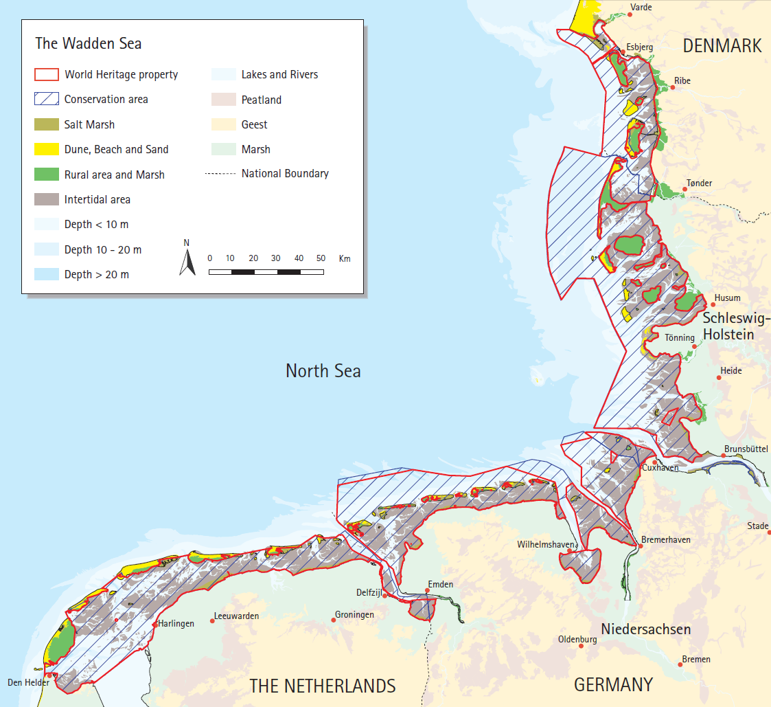 Map of the Wadden Sea Conservation area and World Heritage site. CWSS.